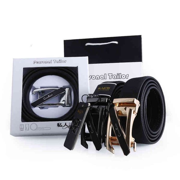

fashion men's alloy automatic buckle business belt 2021 leather gift box set for gifts, Black;brown