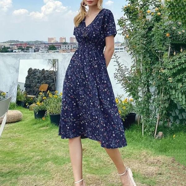 

party dresses 4# boho floral printed casual dress v-neck short sleeve vintage summer 2021 elegant chiffon mid calf vestidos, White;black