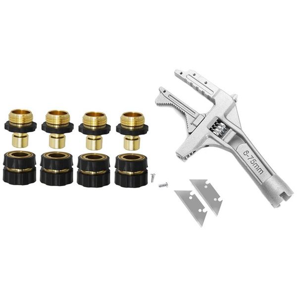 

4pcs 3/4inch universal garden hose quick connect set with 9 inch adjustable wrench hand tools