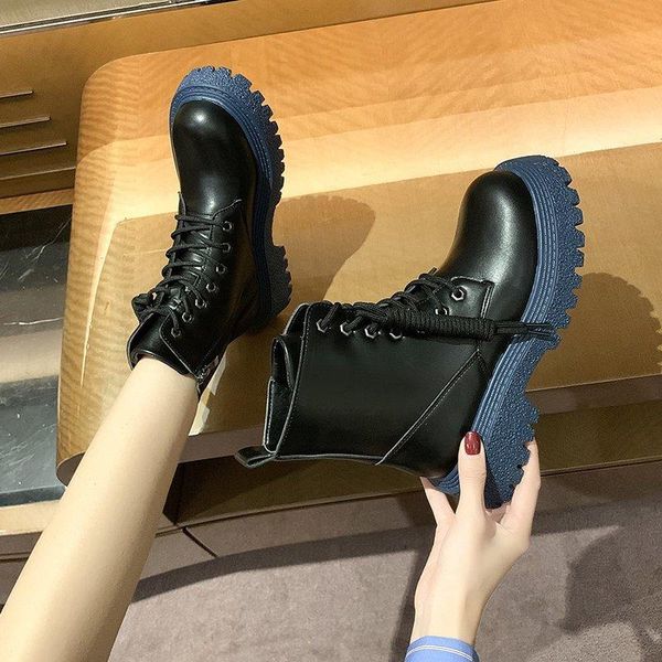 

boots plus velvet female british style short ins net red 2021 autumn and winter wild thick-soled thin, Black