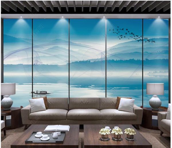 Benutzerdefinierte Foto Hintergrundbilder für Wände 3D Wandbilder Moderne chinesische Stil Berg und Wasser Vogel Wohnzimmer Sofa Hintergrund Wandpapiere Home Decoration