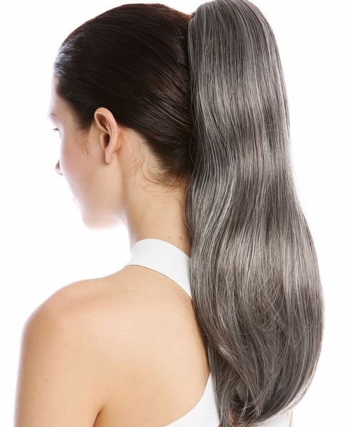 Envoltório reto em torno de extensões de rabo de cavalo Clipe de cabelo humano em ponytails pierca para mulheres 120g 140g sal e pimenta loira