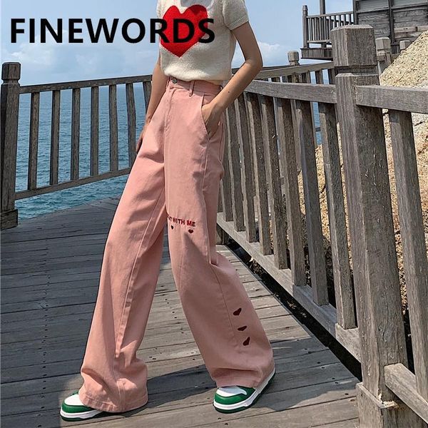 

women's jeans fiords heart embroidery vintage high waist korean wide leg loose kawaii streetwear casual denim pants, Blue