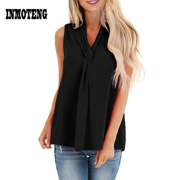 

rose sleeveless blouse with front twist black white summer women modest v neck lightweight fabric plus size 2xl women's blouses & s