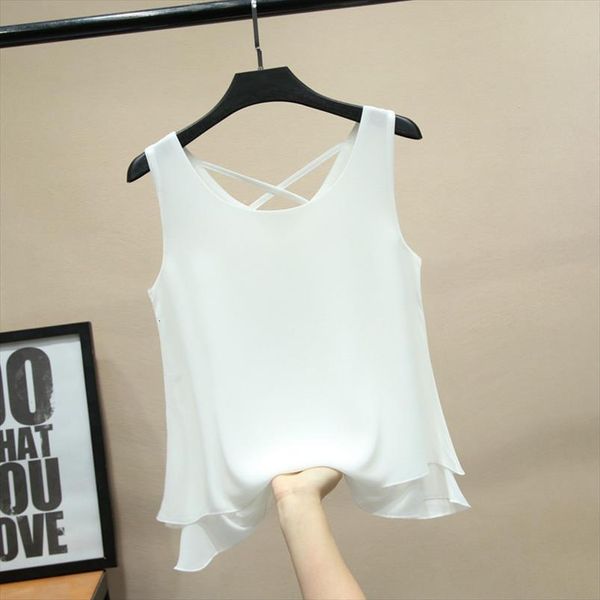 

fashion brand sleeveless summer women shirt chiffon sheer o neck casual plus size 6xl loose female, White