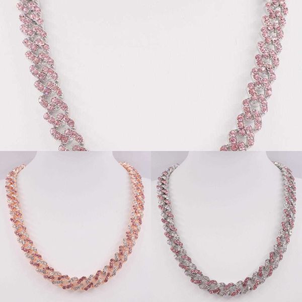 

women's punk hip hop necklace, american design, silver rose gold, ice crystal, cuba chain, miami link, sparkling rapper, 12mm q0809