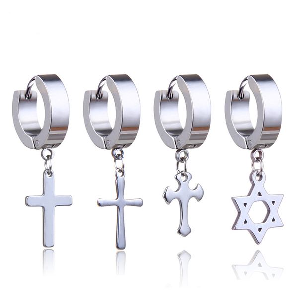 

1 pcs stainless steel ear studs earrings ear ring jewelry decoration tunnels winter black tassels cross for women and men, Silver
