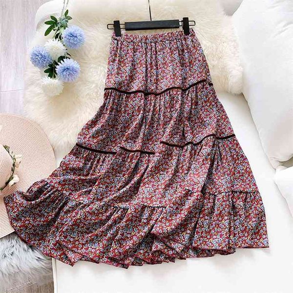 

autumn & spring arrival korean vintage floral skirt big swing fishtail literary temperament 210527, Black
