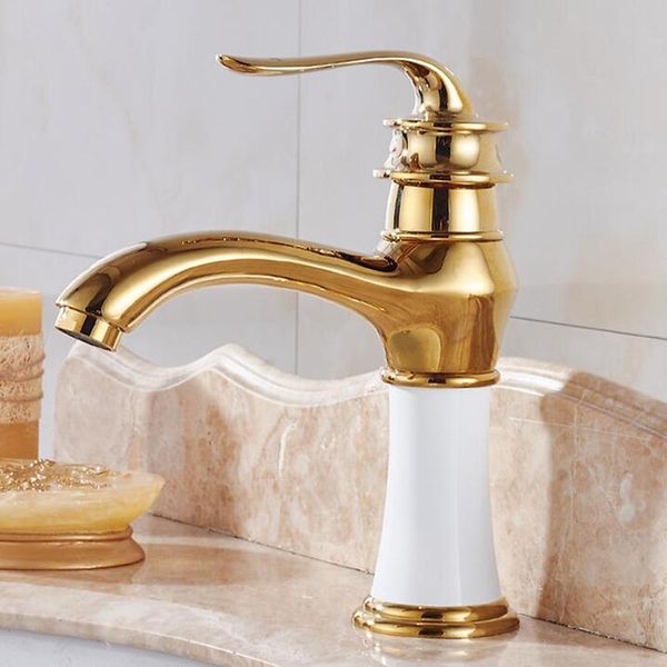 

basin faucets single handle white and gold finish brass faucet cold sink mixer bathroom lavatory tap