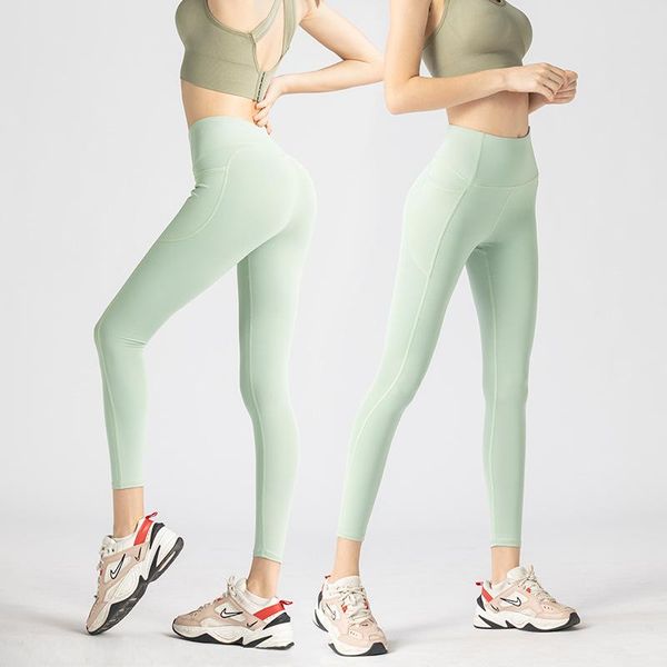 

yoga outfit side pocket pants women's peach high waist buttocks stretch running bottoming sports fitness leggings stacked
