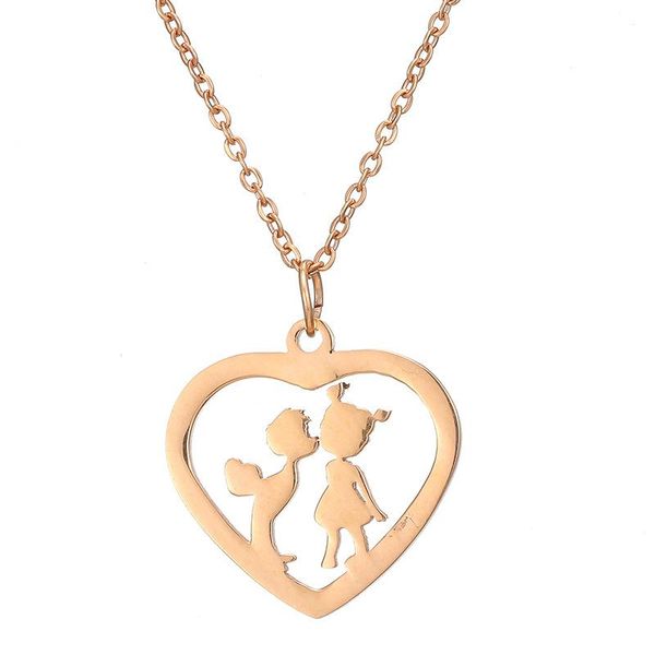 

chains ins fashion couple concentric kiss necklace peach heart pendant couples stainless steel valentine's day gift, Silver