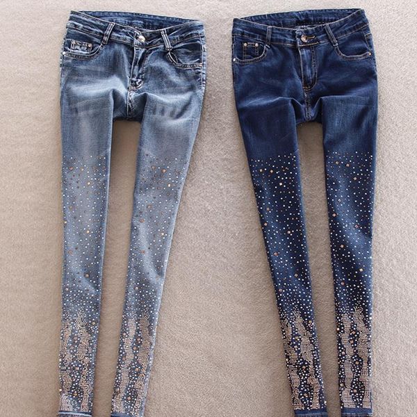 

women jeans hole pants trousers diamond pencil pant drop good quality fashion, Blue