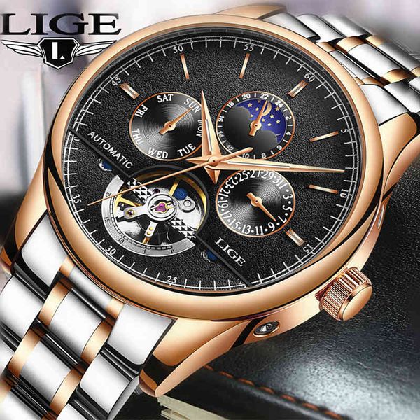 

luck men watches fire luxury automatic mechanical complete steel business waterproof sports relogio masculino, Slivery;brown