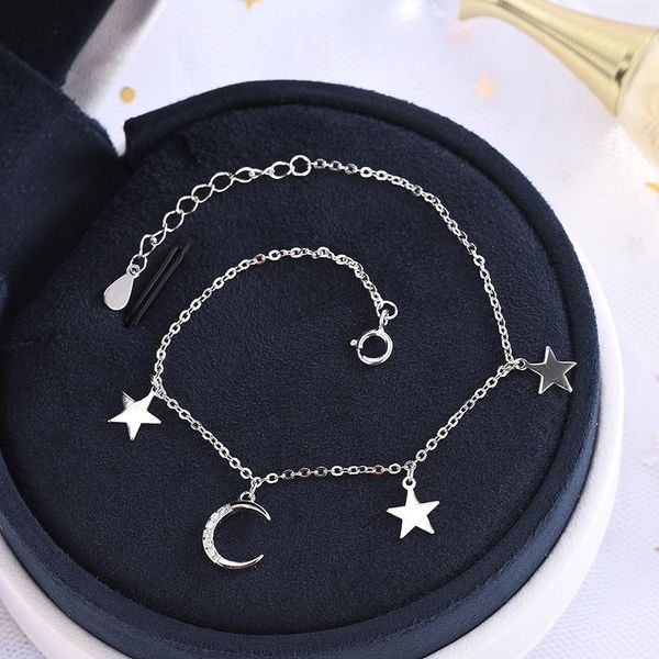 

link, chain bohemia style silver plated moon star bracelets 2021 fashion lady micro inlay zircon for women wedding jewelry, Black