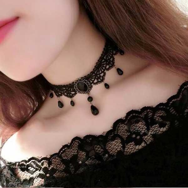 

chokers women flower rhinestone choker necklace lace jewelry gifts lb, Golden;silver