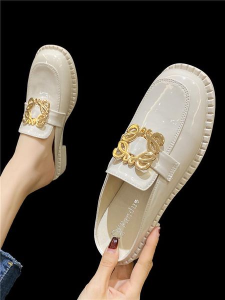 

flat mules shoes women slip on slippers brand metal buckle fashion slides ladies luxury designer, Black