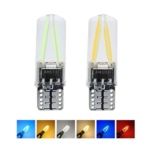 

2pcs silicone led t10 w5w car clearance light parking lamp no error 12v cob filament auto license plate bulb reading light car