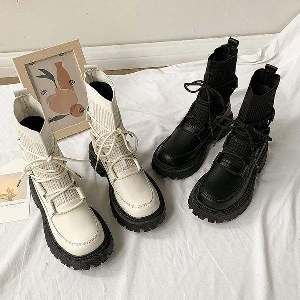 

boots shoes lady lace up round toe boots-women black med rock ankle summer 2021 autumn basic lace-up retro fabric canvas pvc sol
