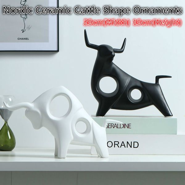 Nordische Keramik Viehform Ornamente Home Schrank Dekorationen Ins Porzellan Tier Figur Bull Miniaturen Dekor Handwerk 210318