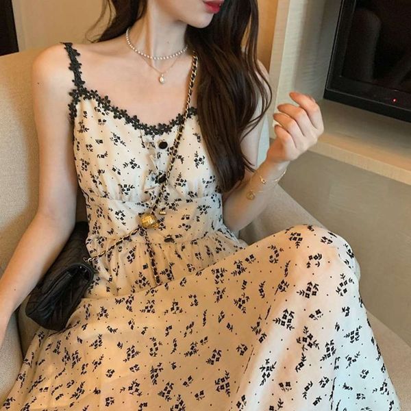

large size women's summer fat sister show thin cover meat french style foreign age reduction floral suspender dress, Black;gray