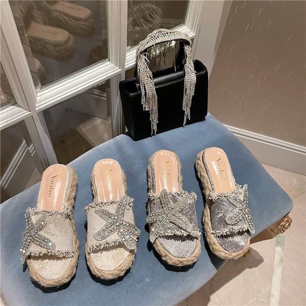 

slippers on a wedge soft shoes glitter slides low slipers women fashion platform comfort jelly 2021 luxury summer casual pu rome, Black