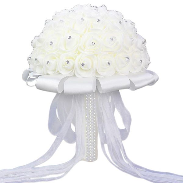 

bouquet of bridesmaid silk flowers wedding foam white rose bridal satin romantic decorative & wreaths