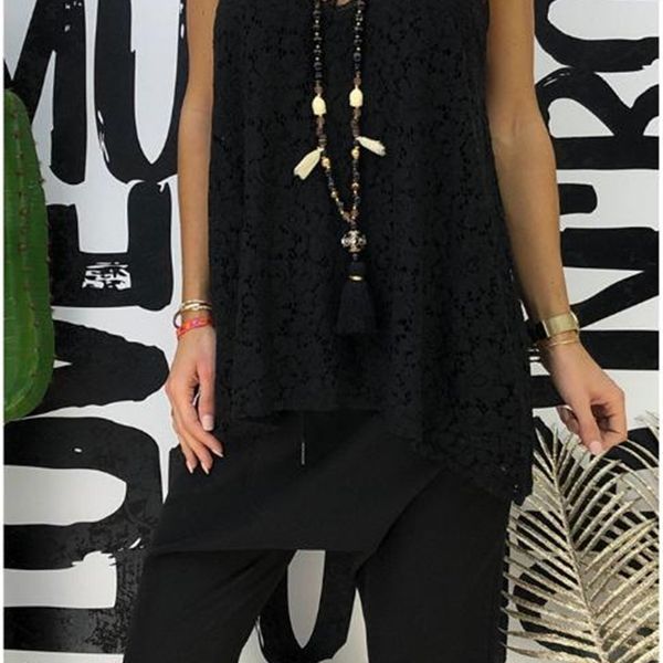 

tshirts sleeveless v-neck backless designer fashion women summer female clothes vest condole belt lace, White