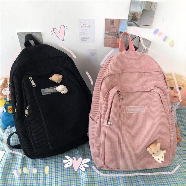 

backpack women 2021 style vintage schoolbag female high school college students corduroy forest