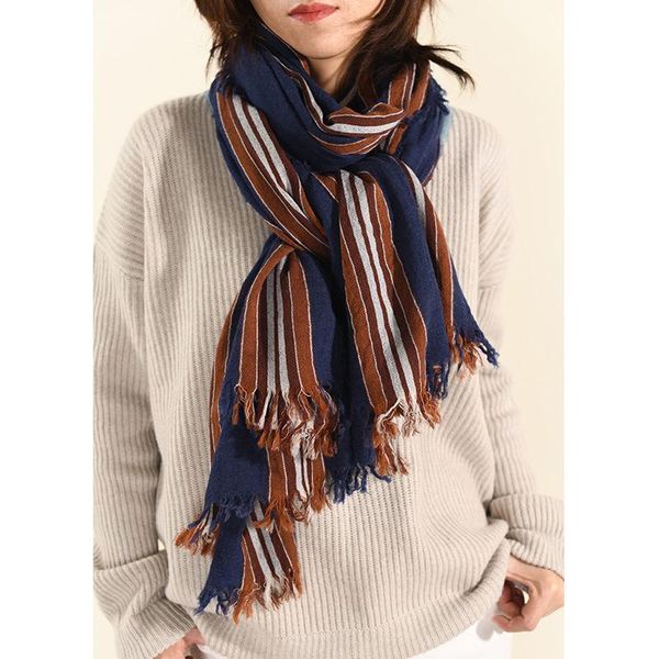 

scarves 100% pure wool scarf neck warmer women stripe echarpe wraps with tassel natural large foulard femme for ladies, Blue;gray