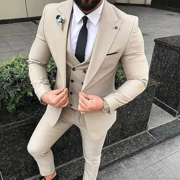 

men's suits & blazers fashion beige men slim fit wedding groom tuxedos 3 pieces jacket vest pant set bridegroom man blazer bussiness, White;black