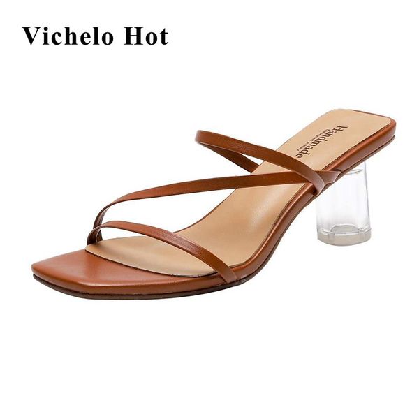 

dress shoes vichelo cow leather square toe med heel candy colors transparent young lady mules energy open slip on women sandals l59, Black