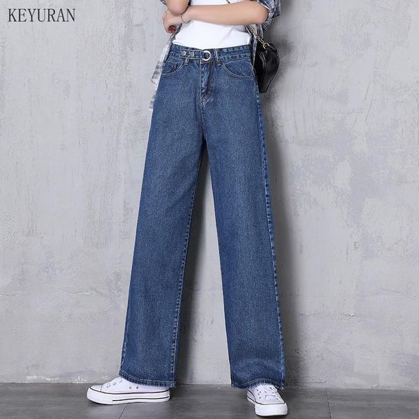 

women's jeans 2021 spirng high waist straight women autumn blue casual loose wide leg trousers striped palazzo pants