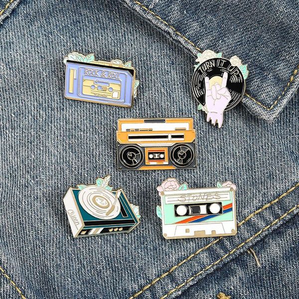 

pins, brooches rock gesture music tape radio enamel pins trendy lapel badges fashion cartoon gifts for friends wholesale jewelry, Gray