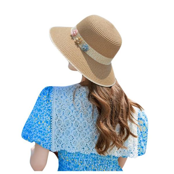

wide brim hats parent-child 100%raffia bow sun hat floppy summer for women beach straw dome bucket femme shade, Blue;gray