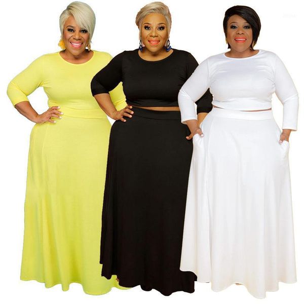 

plus size tracksuits two piece sets women autumn high waist stretchy sportswear crop and skirts matching set outfits 5xl, Black