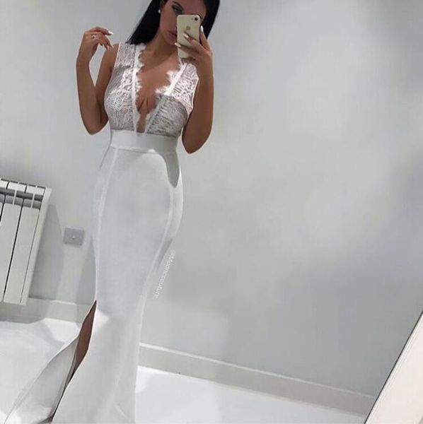 

casual dresses 20 luxury v neck white lace maxi long bandage dress 208 celebrity designer fashion evening party club vestidos, Black;gray