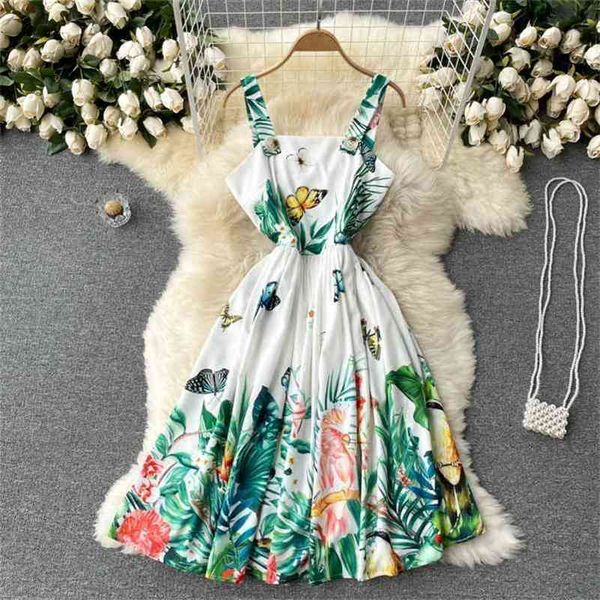 

butterfly elegant and temperament women's design sense printed holiday dress suspender skirt 210525, Black;gray