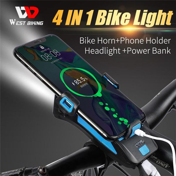 

in 1 bike lamp front horn light phone holder alarm bell power bank mtb accessories cycling led lights