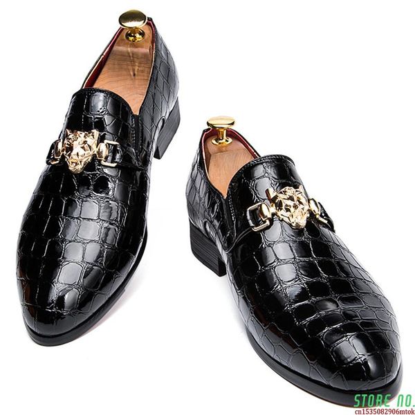 

dress shoes grain men slip-on flat oxfords casual fashion pointed toe business wedding, Black