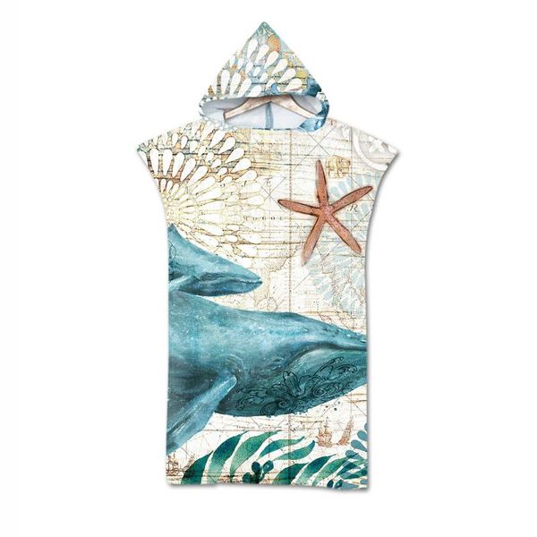 

towel hooded bath microfiber marine life printed beach bathrobe absorbent quick dry bathroom