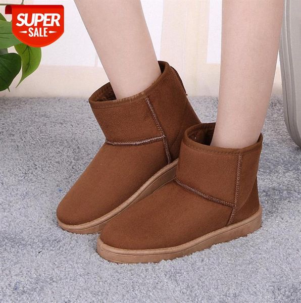 

snow boots women's short tube plus velvet padded non-slip warm cotton shoes flat bottom ankle children #yb3t