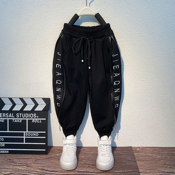 

2 3 4 5 6 7 8 years little boys pants casual sweatpants side letter zipper trousers harem jogger pants children baby boy clothes, White