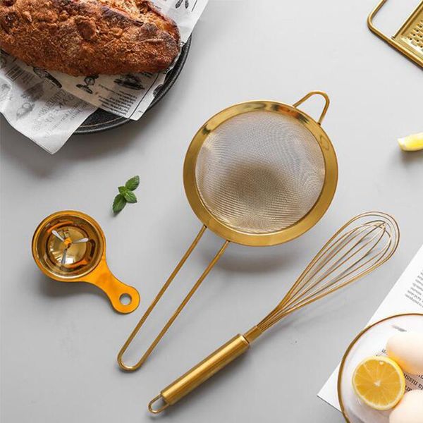 

baking & pastry tools 2pcs/ set stainless steel egg beater mesh sieve kitchen hand whisk mixer flour sifter foamer stirrer tool