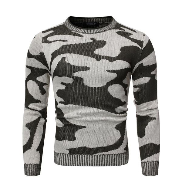

men's sweaters men autumn and winter vintage big camouflage round collar pullover sweater collision color loose bottom weater, White;black