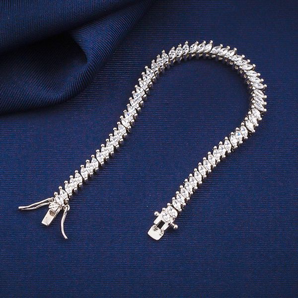

real 925 silver 15.5/16.5/17.5/18.5cm chain bracelet with full 2*4mm horse eye zircon blue/white luxury fine jewelry bangle, Golden;silver
