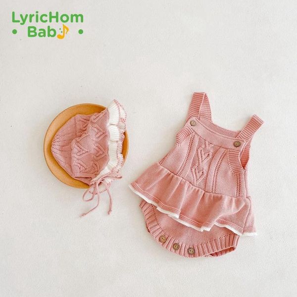 

lyrichom baby lovely knitted romper clothes set cotton one-piece jumpsuit hats toddler girls outfits rompers, Blue