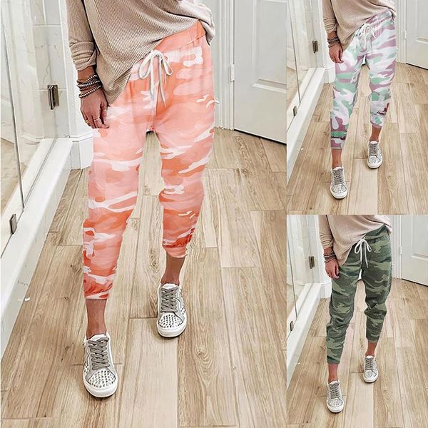 

women pants casual jogger sports lace-up camouflage print trousers sweatpants women's & capris, Black;white