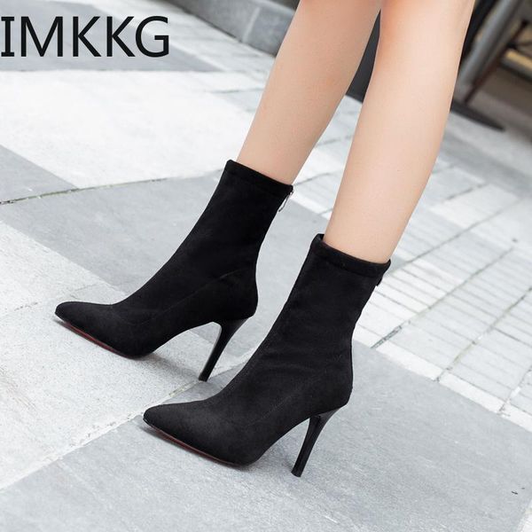 

boots women sock pointed toe elastic high heel ankle pumps stiletto botas mujer zapatos, Black