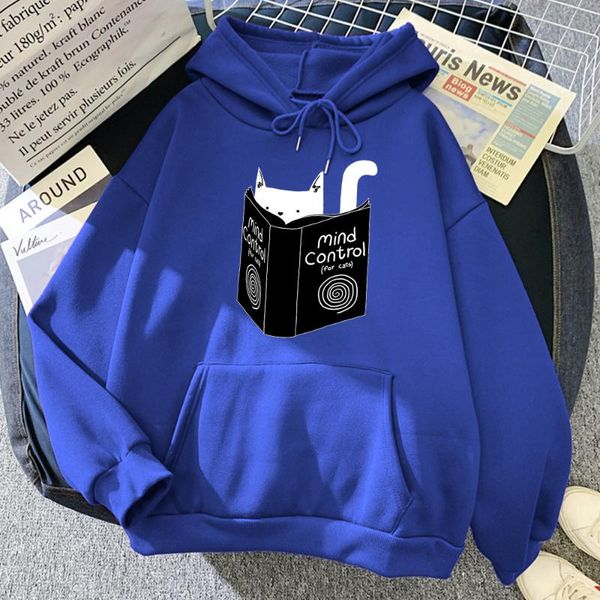 

men's hoodies & sweatshirts white cat learning mind control sweatshirt cartoon fashion harajuku tracksuits for male warm fleece pullove, Black