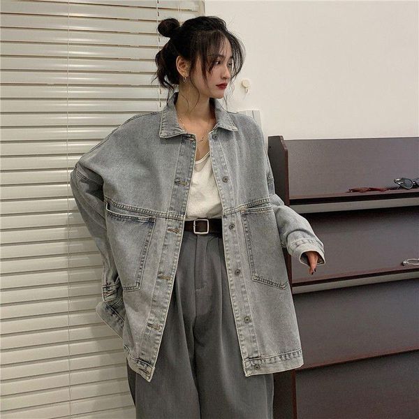 

women's jackets denim jacket women spring autumn 2021 korean fashion preppy style high street personality retro casual loose trend, Black;brown